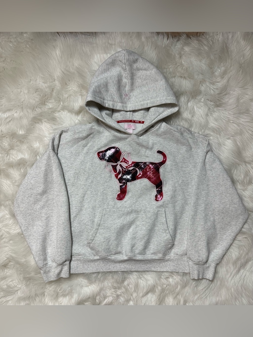 Victoria's Secret Pink X Loveshackfancy Bling Puppy Campus Hoodie Gray